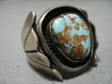 One Of The Finest Vintage Native American Jewelry Navajo #8 Turquoise Sterling Silver Ring Old-Nativo Arts