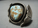 One Of The Finest Vintage Native American Jewelry Navajo #8 Turquoise Sterling Silver Ring Old-Nativo Arts