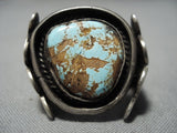 One Of The Finest Vintage Native American Jewelry Navajo #8 Turquoise Sterling Silver Ring Old-Nativo Arts