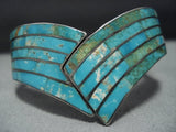 One Of The Finest Vintage Native American Jewelry Navajo Turquoise Sterling Silver Inlay Bracelet-Nativo Arts