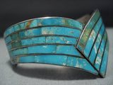 One Of The Finest Vintage Native American Jewelry Navajo Turquoise Sterling Silver Inlay Bracelet-Nativo Arts