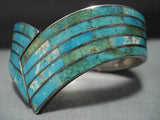 One Of The Finest Vintage Native American Jewelry Navajo Turquoise Sterling Silver Inlay Bracelet-Nativo Arts