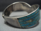 One Of The Finest Vintage Native American Jewelry Navajo Turquoise Sterling Silver Inlay Bracelet-Nativo Arts