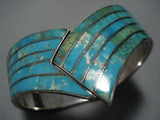 One Of The Finest Vintage Native American Jewelry Navajo Turquoise Sterling Silver Inlay Bracelet-Nativo Arts