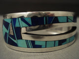 One Of The Finest Vintage Navajo Aaron Toadlena Turquoise Lapis Native American Jewelry Silver Bracelet-Nativo Arts