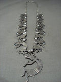 One Of The Finest Vintage Navajo Kokopelli Dancing Native American Jewelry Silver Necklace Old-Nativo Arts