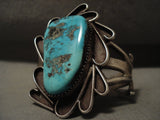 One Of The Finest Vintage Navajo Morenci Turquoise Native American Jewelry Silver Bracelet- Huge!-Nativo Arts