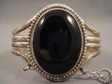 One Of The Finest Vintage Navajo Onyx Native American Jewelry Silver Sterling Slave Bracelet Ring Set-Nativo Arts