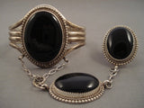 One Of The Finest Vintage Navajo Onyx Native American Jewelry Silver Sterling Slave Bracelet Ring Set-Nativo Arts