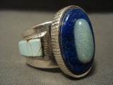 One Of The Finest Vintage Navajo Opal Lapis #8 Turquoise Native American Jewelry Silver Inlaid Ring-Nativo Arts