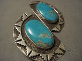 One Of The Finest Vintage Navajo Tom Jackson Turquoise Native American Jewelry Silver Earrings-Nativo Arts