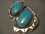 One Of The Finest Vintage Navajo Tom Jackson Turquoise Native American Jewelry Silver Earrings-Nativo Arts