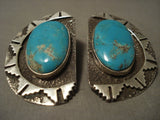 One Of The Finest Vintage Navajo Tom Jackson Turquoise Native American Jewelry Silver Earrings-Nativo Arts