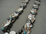 One Of The Finest Vintage Zuni Owl Turquoise Native American Jewelry Silver Squash Blossom Necklace-Nativo Arts