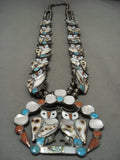 One Of The Finest Vintage Zuni Owl Turquoise Native American Jewelry Silver Squash Blossom Necklace-Nativo Arts