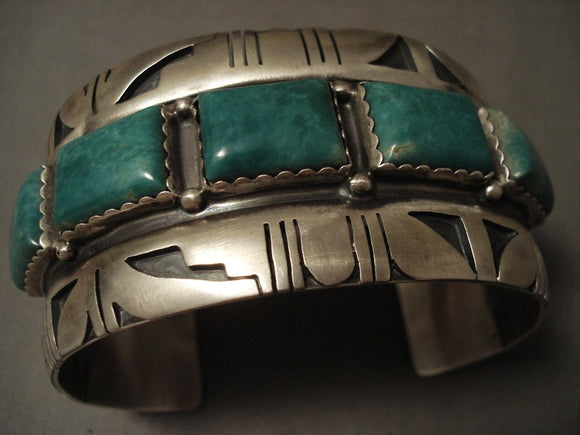 One Of The Finest Yazzie Vintage Navajo 'Squared' Veriscite Native American Jewelry Silver Bracelet-Nativo Arts