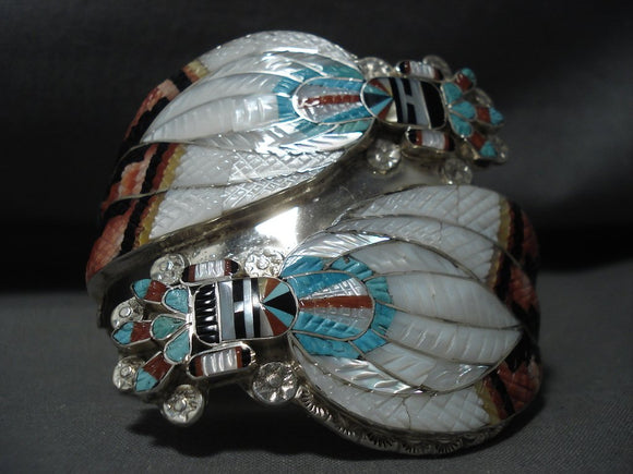 One Of The Finest Zuni Turquoise **dual Kachina** Turquoise Native American Jewelry Silver Bracelet-Nativo Arts