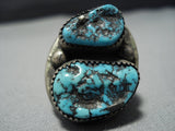 One Of The Heaviest Vintage Native American Jewelry Navajo Old Persin Turquoise Sterling Silver Ring-Nativo Arts