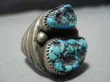 One Of The Heaviest Vintage Native American Jewelry Navajo Old Persin Turquoise Sterling Silver Ring-Nativo Arts