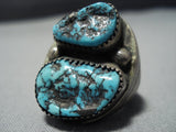 One Of The Heaviest Vintage Native American Jewelry Navajo Old Persin Turquoise Sterling Silver Ring-Nativo Arts
