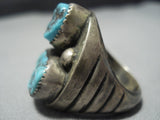 One Of The Heaviest Vintage Native American Jewelry Navajo Old Persin Turquoise Sterling Silver Ring-Nativo Arts