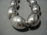 One Of The Heaviest Vintage Native American Jewelry Navajo Sterling Silver Bead Necklace- 209 Grams!!-Nativo Arts