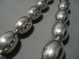 One Of The Heaviest Vintage Native American Jewelry Navajo Sterling Silver Bead Necklace- 209 Grams!!-Nativo Arts