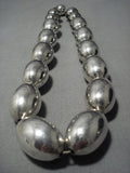 One Of The Heaviest Vintage Native American Jewelry Navajo Sterling Silver Bead Necklace- 209 Grams!!-Nativo Arts