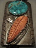 One Of The Largest Corals Ever On A Vintage Navajo Native American Jewelry jewelry Turquoise Bolo Tie-Nativo Arts