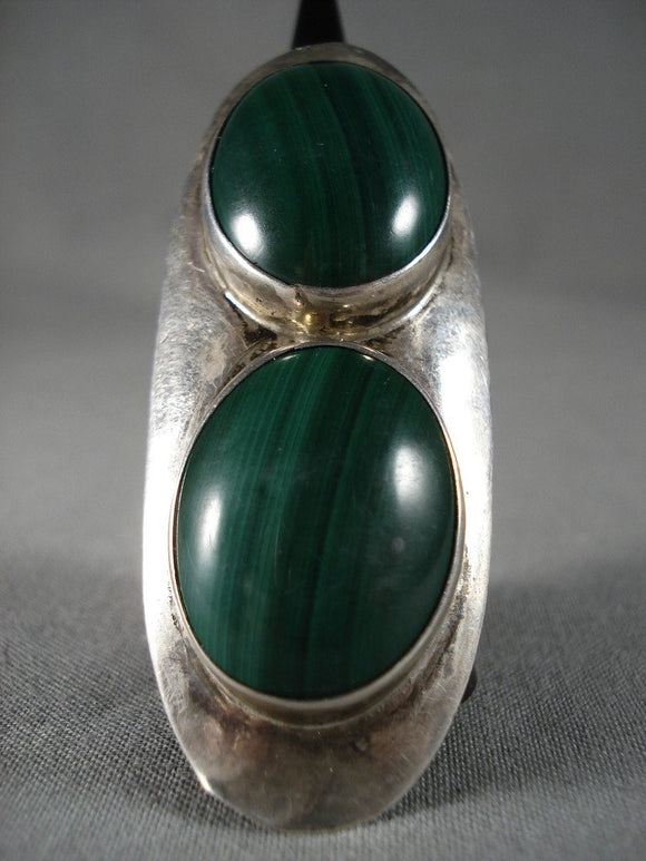 One Of The Largest 'Domed Malachite' Native American Jewelry Silver Ring-Nativo Arts