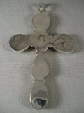One Of The Largest Ever Green Turquoise Native American Jewelry Silver Cross Pendant-Nativo Arts