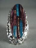 One Of The Largest Navajo Purple Spiny Oyster Turquoise Native American Jewelry Silver Ring-Nativo Arts