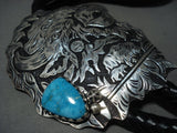 One Of The Largest Navajo Singer Family Turquoise Native American Jewelry Silver Bolo Tie-Nativo Arts