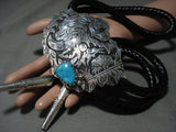 One Of The Largest Navajo Singer Family Turquoise Native American Jewelry Silver Bolo Tie-Nativo Arts