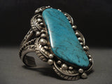 One Of The Largest Old Navajo Blue Diamond Turquoise Native American Jewelry Silver Bracelet-Nativo Arts