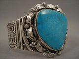 One Of The Largest Teardrop Turquoise Navajo Native American Jewelry Silver Bracelet-Nativo Arts