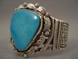 One Of The Largest Teardrop Turquoise Navajo Native American Jewelry Silver Bracelet-Nativo Arts