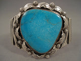 One Of The Largest Teardrop Turquoise Navajo Native American Jewelry Silver Bracelet-Nativo Arts