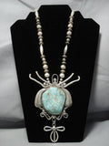 One Of The Largest Vintage Native American Jewelry Navajo Turquoise Sterling Silver Necklace Old-Nativo Arts
