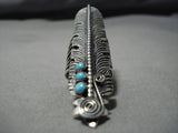 One Of The Largest Vintage Native American Navajo Feather Turquoise Sterling Silver Ring Old-Nativo Arts