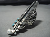 One Of The Largest Vintage Native American Navajo Feather Turquoise Sterling Silver Ring Old-Nativo Arts
