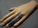One Of The Largest Vintage Native American Navajo Feather Turquoise Sterling Silver Ring Old-Nativo Arts