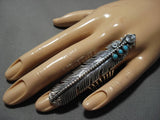 One Of The Largest Vintage Native American Navajo Feather Turquoise Sterling Silver Ring Old-Nativo Arts