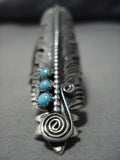 One Of The Largest Vintage Native American Navajo Feather Turquoise Sterling Silver Ring Old-Nativo Arts
