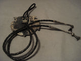 One Of The Largest Vintage Navajo Blue Turquoise Native American Jewelry Silver Bolo Tie Old-Nativo Arts