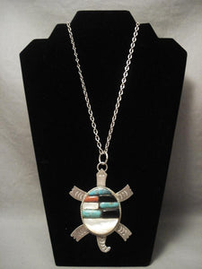 One Of The Largest Vintage Navajo Native American Jewelry jewelry Turtle Inlaid Necklace-Nativo Arts