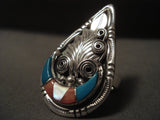One Of The Largest Vintage Navajo Teardrop Turquoise Native American Jewelry Silver Leaf Ring-Nativo Arts