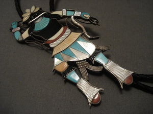 One Of The More Unique Vintage Zuni Eddie Beyuka Snake Dancer Native American Jewelry Silver Bolo Tie-Nativo Arts