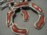 One Of The Most Chunky Coral Vintage Navajo Squash Blossom Native American Jewelry Silver Necklace-Nativo Arts