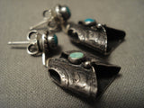 One Of The Most Detailed Ever Vintage Navajo Native American Jewelry jewelry 'Turquoise Vest' Snake Eye Earrings-Nativo Arts